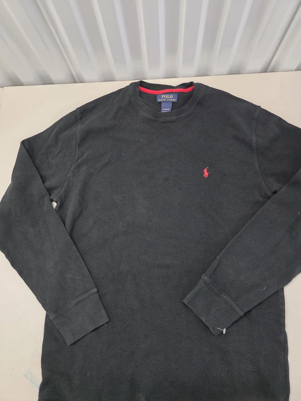 Polo Ralph Lauren Shirt Mens XL Black Waffle Knit Thermal Long Sleeve Logo Tee